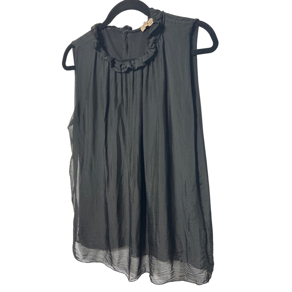 Gigi Moda‎ Italian Sleeveless Silk Blend Ruffle Neck Tank Top